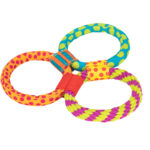 Durable Dog Toy with Rope Rings – Chew-Resistant Interactive Play for Puppies & Dogs  Colorful3-Ring Design for Tug & Fetch Games