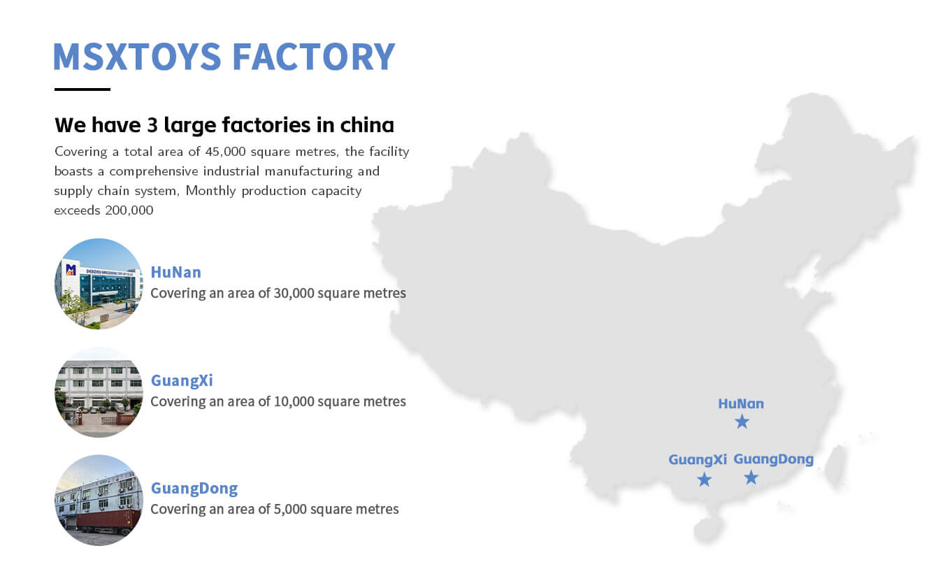 MSXTOYS has three factories in China, covering a total area of 45,000 square meters.