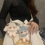 10cm custom animal ear plush keychain doll with detachable velcro scarf, soft rabbit fur
