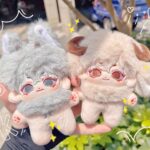 10cm custom animal ear plush keychain doll with detachable velcro scarf, soft rabbit fur