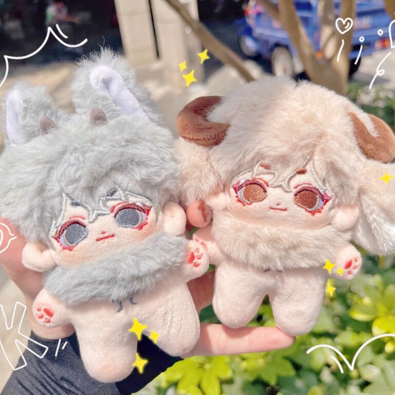 10cm custom animal ear plush keychain doll with detachable velcro scarf, soft rabbit fur