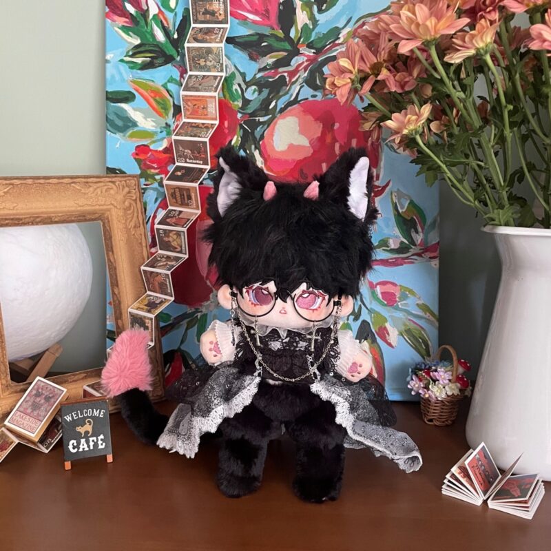 25cm custom black dragon beast body plush doll with bendable tail and optional skeleton