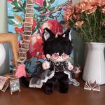 25cm custom black dragon beast body plush doll with bendable tail and optional skeleton
